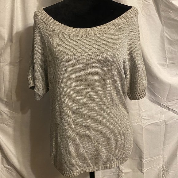 Banana Republic Knit Short Sleeve Silver Sweater Size Medium - Picture 1 of 3